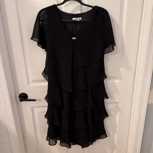 VINTAGE 80s Black Georgette Ruffled Flapper Dress by Patra‎ Size 10 Semi Formal